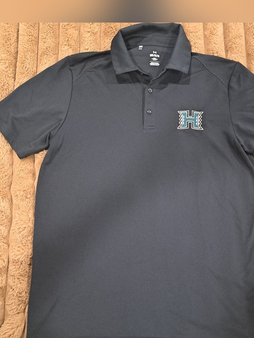 Under Armour University of Hawaii Polo Shirt Mens Medium Black UH Bows Football